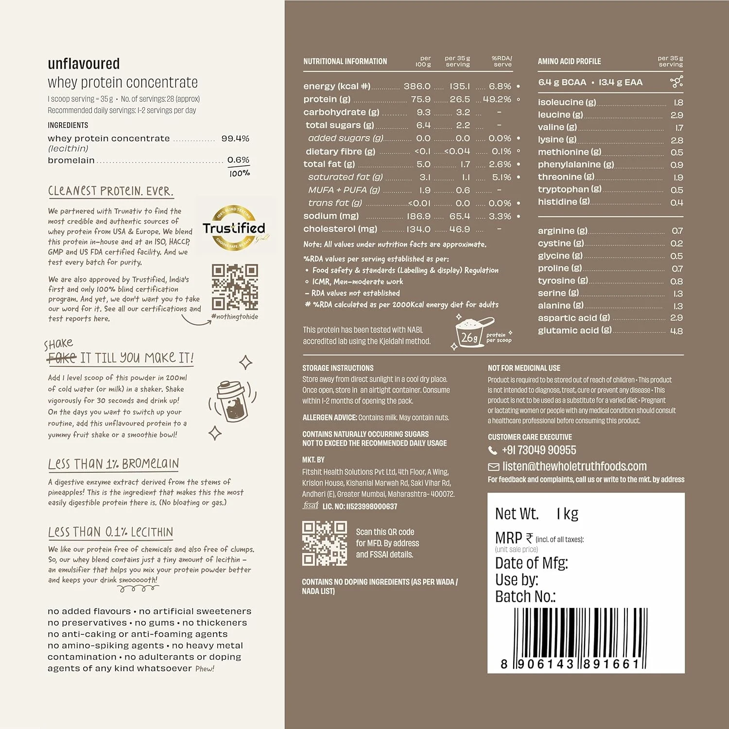 The Whole Truth Whey Protein Concentrate: Unflavoured, 1 kg - Image 7